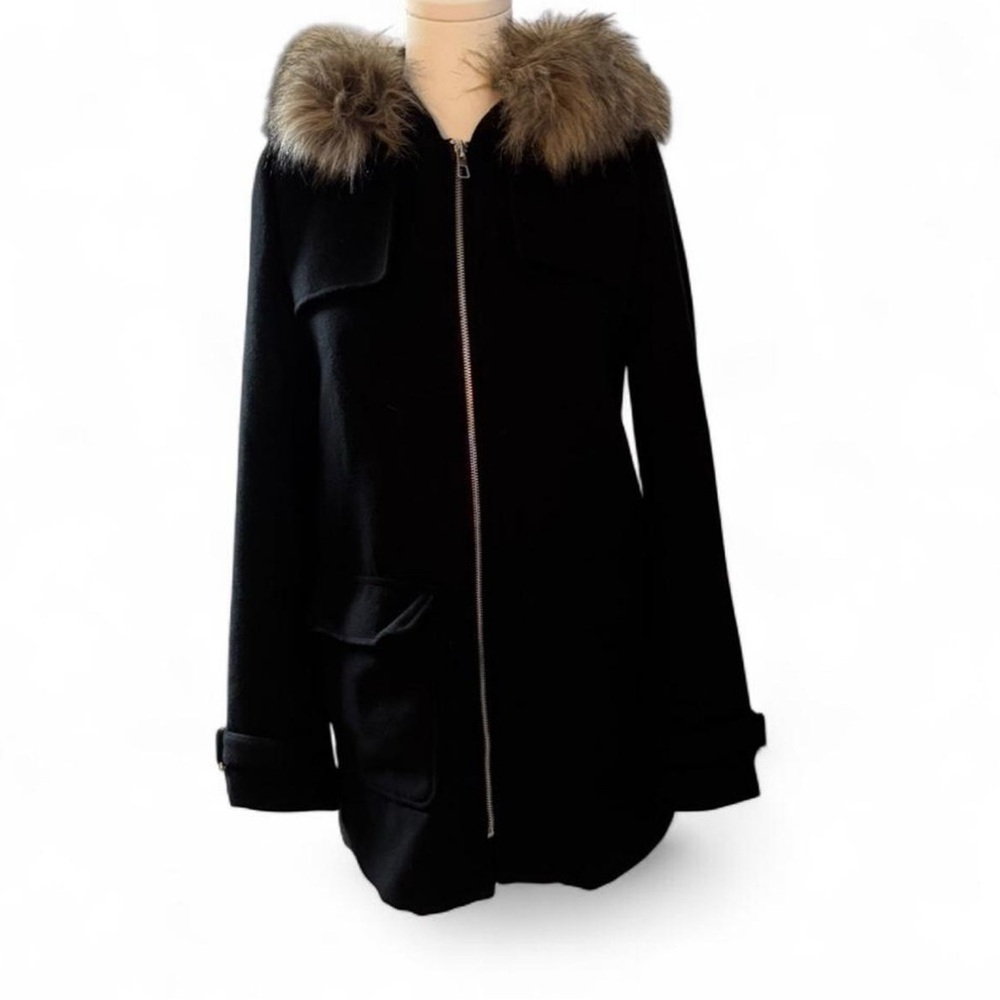 H&M Divided Women's Black Coat with Faux Fur Trim